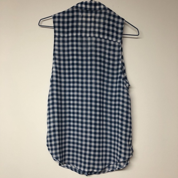 Hollister Sheer Sleeveless Long Plaid Button Up Blouse - Picture 6 of 7